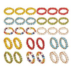 Mixed Color 30Pcs 6 Colors Round Glass Seed Beaded Finger Rings, with Real 18K Gold Plated Copper Wire, Mixed Color, US Size 10 3/4(20.3mm), 5pcs/color