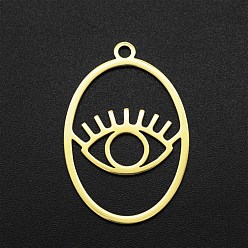 Golden 201 Stainless Steel Pendants, Laser Cut, Hollow, Oval with Eye, Golden, 32x21.5x1mm, Hole: 2mm