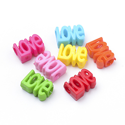 Mixed Color Opaque Acrylic European Beads, Large Hole, Word Love, Mixed Color, 16.5x11.5x7mm, Hole: 5mm, about 600pcs/500g