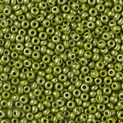 Gris Oliva 8/0 rocallas de cristal opaco checo, Abrillantado, rondo, verde oliva, 3x2 mm, agujero: 1 mm, sobre 500 g / bolsa