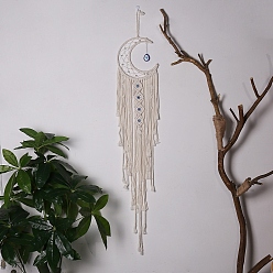 Moon Bohemian Handmade Cotton Cord Macrame Woven Tapestry Wall Hanging Ornaments, Resin Evil Eye Charm for Bedroom Living Room Decoration, Moon, 60~90mm