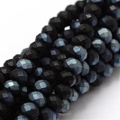 Black Half Rainbow Plated Faceted Rondelle Glass Bead Strands, Frosted, Black, 2.8~3x2mm, Hole: 0.8mm, about 200pcs/strand, 15.1 inch