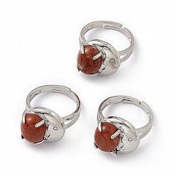 Red Jasper Natural Red Jasper Oval with Crescent Adjustable Ring, Platinum Brass Jewelry for Women, Cadmium Free & Nickel Free & Lead Free, US Size 7 3/4(17.9mm)