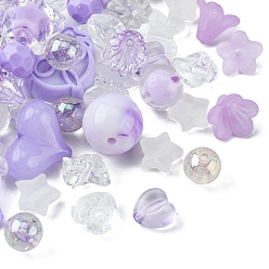 Dark Orchid Opaque & Transparent Acrylic Beads, Mixed Shapes, Dark Orchid, 7.5~33x7.5~43.5x4.5~16mm, Hole: 1.2~4mm, about 50g/bag