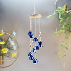 Blue Alloy Bell Wind Chimes, with Wood Board, Hanging Ornaments, Blue, 480mm