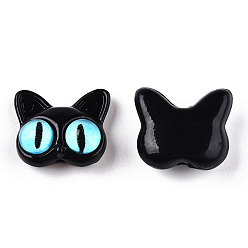 Black Spray Painted Alloy Beads, with Glass Eye, Cat Head, Black, 14x16.5x7mm, Hole: 1.5mm