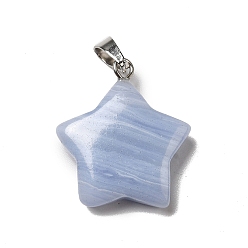 Blue Lace Agate Synthetic Blue Lace Agate Pendants, Star Charms, with Platinum Tone Stainless Steel, 22~22.5x19~20x5~5.5mm, Hole: 5x3mm