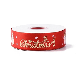 Roja 25 yardas de cinta de poliéster con estampado navideño, para la fabricación de la joyería diy, rojo, 7/8~1 pulgada (23~25 mm)