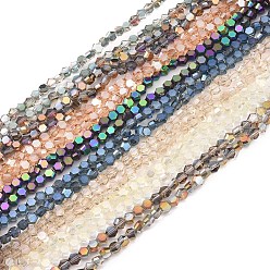 Mixed Color Electroplate Glass Beads Strands, Faceted, Hexagon, Mixed Color, 6x7x4mm, Hole: 1.2mm, about 100pcs/strand, 20.87 inch(53cm)