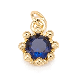 Medium Blue Brass Inlaid Clear Cubic Zirconia Charms, Real 18K Gold Plated, Lead Free & Cadmium Free, Crown, Medium Blue, 11.5x9.5x6mm, Hole: 3mm