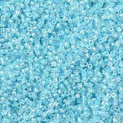 Cyan Perles de rocaille cylindriques, taille uniforme, couleurs transparentes arc, cyan, 2x1.3~1.5mm, Trou: 0.8~1mm, environ 80000 pcs / sachet , 450 g / sac
