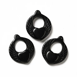 Obsidiana Colgantes naturales de obsidiana, encantos del ala del corazón, 38x31x9 mm, agujero: 1.5 mm