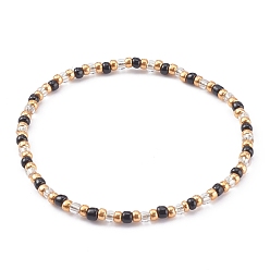 Noir Perles de rocaille en verre de couleurs opaques rondes bracelets extensibles, noir, diamètre intérieur: 2-1/8 pouce (5.5 cm)