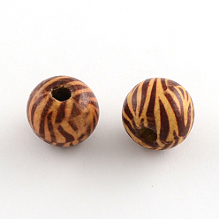 Saddle Brown Printed Natural Wood Beads, Macrame Beads Large Hole, Round, Saddle Brown, 20x18mm, Hole: 4~5mm, about 458pcs/1000g