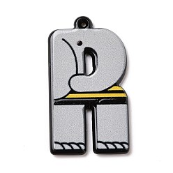 Letter R Circus Theme Printed Acrylic Pendants, Joker, Letter A~Z, Letter.R, 32.5~36x9~30.5x2~2.5mm, Hole: 0.7~1.6mm