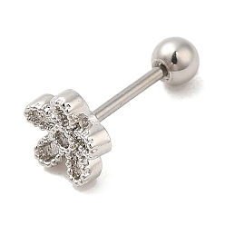Stainless Steel Color Brass Micro Pave Clear Cubic Zirconia Stud Earrings, with 316 Stainless Steel Pin and Ear Nut, Flower, Stainless Steel Color, 6mm