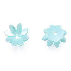 Turquoise Resin Imitation Pearl Bead Caps, Multi-Petal, Flower, Turquoise, 10x10x3mm, Hole: 1mm