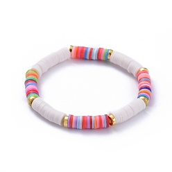 Coloré Bracelets élastiques faits à la main de perles heishi en pâte polymère, avec alliage de perles d'entretoise, colorées, 2-1/8 pouce (5.4 cm)