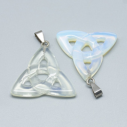 Opalite Opalite Pendants, with Stainless Steel Snap On Bails, Trinity Knot/Triquetra, Irish, 23~40x33~38x5~7mm, Hole: 6x4mm