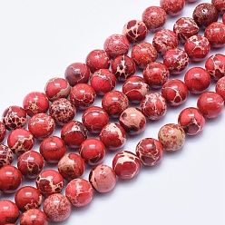 Roja Hilos de cuentas de jaspe imperial natural, teñido, rondo, rojo, 10 mm, agujero: 1 mm, sobre 39 unidades / cadena, 15.7 pulgada