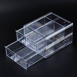 Clear Double Layer Polystyrene Plastic Bead Storage Containers, with 2 Compartments Organizer Boxes, Rectangle Drawer, Clear, 19.4x15.2x11.5cm