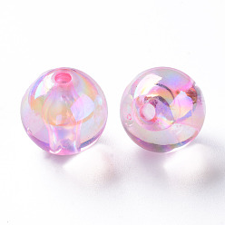 Rose Nacré Perles acryliques transparentes, de couleur plaquée ab , ronde, perle rose, 16x15mm, Trou: 2.8mm, environ220 pcs / 500 g