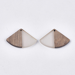 WhiteSmoke Resin & Walnut Wood Pendants, Fan Shape, WhiteSmoke, 26x37.5~38x3.5mm, Hole: 2mm