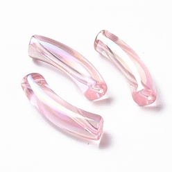 Rose Nacré Placage uv perles acryliques irisées arc-en-ciel transparentes, tube incurvé, perle rose, 32~33x10x8mm, Trou: 1.6mm