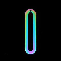 Rainbow Color Colgantes de acero inoxidable al vacío 201, Corte con laser, oval, color del arco iris, 30x7.5x1 mm, agujero: 1 mm