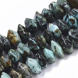 African Turquoise(Jasper) Natural African Turquoise(Jasper) Beads Strands, Nuggets, Faceted, 9.5~11x6~7mm, Hole: 1.2mm, about 30~32pcs/strand, 7.48 inch(19cm)