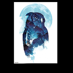 Marine Blue Owl Pattern Removable Temporary Water Proof Tattoos Paper Stickers, Marine Blue, 21x14.8cm