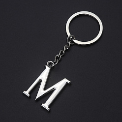 Letter M Platinum Plated Alloy Pendant Keychains, with Key Ring, Letter, Letter.M, 3.5x2.5cm