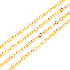 Золотой Латунные кабельные цепи, пайки, с катушкой, Плоско-овальные, золотые, 2.2x1.9x0.3 мм, подходит для 0.6x4 мм соединительных колец, около 32.8 футов (10 м) / рулон