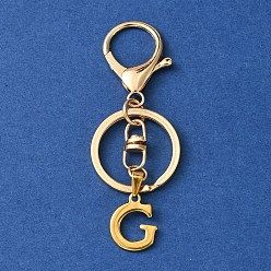 Letter G 304 Stainless Steel Initial Letter Charm Keychains, with Alloy Clasp, Golden, Letter G, 8.5cm