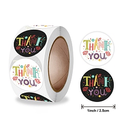 Mixed Color Word Thank You Self Adhesive Paper Stickers, Round Sticker Labels, Gift Tag Stickers, Mixed Color, 2.5x0.1cm, 500pc/roll