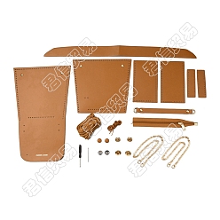 Saddle Brown PandaHall Elite 1 Set DIY Crossbody Bag Making Kits, including Imitation Leather Accessories, Iron Chain Strap & Button, Cord and Needle, Screwdriver, Zipper, Saddle Brown