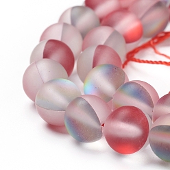 Cramoisi Brins synthétiques de perles de lune, perles holographiques, teint, givré, ronde, cramoisi, 8mm, Trou: 1mm, Environ 45~47 pcs/chapelet, 14~15 pouce
