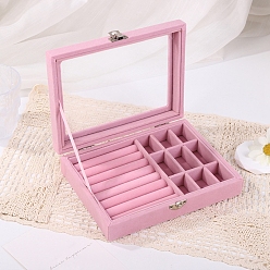 Pearl Pink Rectangle Velvet Jewelry Display Case, for Necklaces, Rings, Earrings and Pendants, Pearl Pink, 15x20x5cm