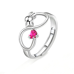 Фуксиновый Регулируемое кольцо бесконечности со стразами в цветовом стиле, Вращающееся кольцо из платиновой латуни с бусинами для успокаивающей медитации при беспокойстве, красно-фиолетовые, размер США 8 (18.1 мм)