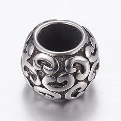 Antique Silver 304 Stainless Steel European Beads, Large Hole Beads, Barrel, Antique Silver, 10x7mm, Hole: 5mm