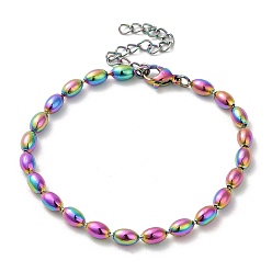 Rainbow Color Placage ionique (ip) 304 bracelets à chaîne à billes ovales en acier inoxydable pour femmes, couleur arc en ciel, 6-3/4 pouce (17 cm)