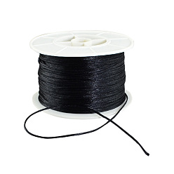 Noir Fil de nylon ronde, corde de satin de rattail, pour création de noeud chinois, noir, 1mm, 100 yards / rouleau