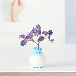 Amethyst Resin Vase with Natural Amethyst Chips Tree Ornaments, for Home Car Desk Display Decorations, 40x60mm