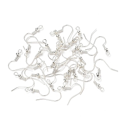 Argent Crochets d'oreille en laiton, fil d'oreille, avec boucle horizontale, argenterie, 18x17x0.8mm, Trou: 2mm, 100 pièces / kit