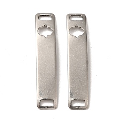 Hamsa Hand 201 Stainless Steel Connector Charms, Curved Rectangle Links with Hollow Pattern, Stainless Steel Color, Hamsa Hand, 30x6x0.8mm, Hole: 4x2mm