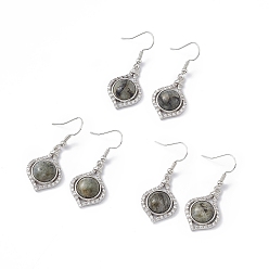 Labradorite Natural Labradorite Vase Dangle Earrings, Platinum Brass Jewelry for Women, 40mm, Pin: 0.5mm