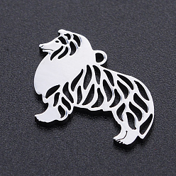 Stainless Steel Color 304 Stainless Steel Dog Pendants, Laser-Cut, Hollow, Rough Collie, Stainless Steel Color, 15x20x1mm, Hole: 1mm