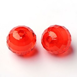 Brique Rouge Perles acryliques transparentes, Perle en bourrelet, facette, ronde, firebrick, 12mm, trou: 2 mm, environ 580 pcs / 500 g