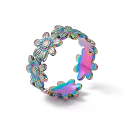 Rainbow Color Placage ionique (ip) 304 anneau en acier inoxydable fleur wrap anneau de manchette ouvert pour les femmes, couleur arc en ciel, taille us 6 1/2 (16.9 mm)