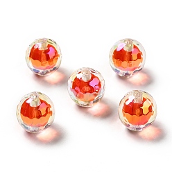 Rouge Orange Perles acryliques irisées arc-en-ciel à placage uv bicolore, ronde, rouge-orange, 16x16mm, Trou: 3~3.1mm